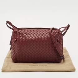 Pre Owned Bottega Veneta Burgundy Intrecciato Leather Nodini Crossbody Bag