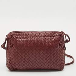 Pre Owned Bottega Veneta Burgundy Intrecciato Leather Nodini Crossbody Bag