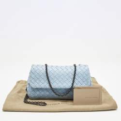Bottega Veneta Light Blue Intrecciato Leather Chain Crossbody Bag