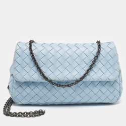 Bottega Veneta Light Blue Intrecciato Leather Chain Crossbody Bag