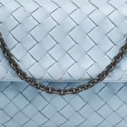 Bottega Veneta Light Blue Intrecciato Leather Chain Crossbody Bag