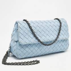 Bottega Veneta Light Blue Intrecciato Leather Chain Crossbody Bag