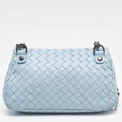 Bottega Veneta Light Blue Intrecciato Leather Chain Crossbody Bag