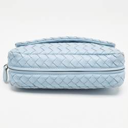 Bottega Veneta Light Blue Intrecciato Leather Chain Crossbody Bag