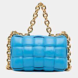 Bottega Veneta Blue Nappa Intrecciato Padded Chain Cassette Satchel