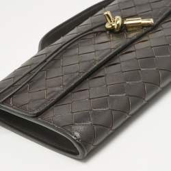 Bottega Veneta Dark Brown Intrecciato Leather Andiamo Long Clutch