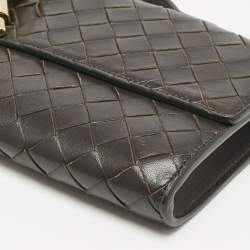 Bottega Veneta Dark Brown Intrecciato Leather Andiamo Long Clutch