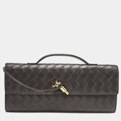 Bottega Veneta Dark Brown Intrecciato Leather Andiamo Long Clutch