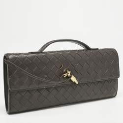 Bottega Veneta Dark Brown Intrecciato Leather Andiamo Long Clutch