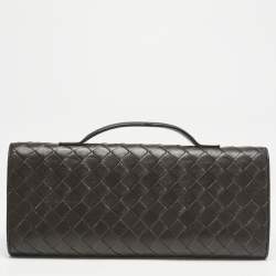Bottega Veneta Dark Brown Intrecciato Leather Andiamo Long Clutch