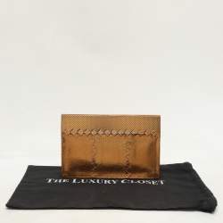 Bottega Veneta Gold Metalic Leather Frame Clutch
