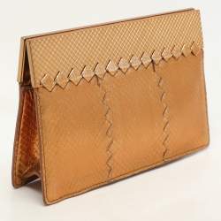 Bottega Veneta Gold Metalic Leather Frame Clutch