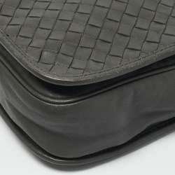 Bottega Veneta Grey Intrecciato Leather Flap Crossbody Bag