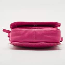 Pre Owned Bottega Veneta Fuchsia Intrecciato Leather Flap Crossbody Bag