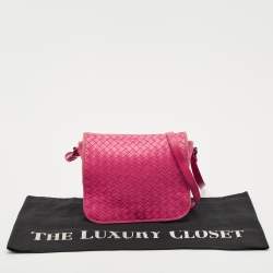 Pre Owned Bottega Veneta Fuchsia Intrecciato Leather Flap Crossbody Bag