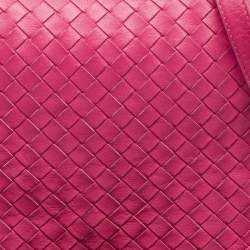 Pre Owned Bottega Veneta Fuchsia Intrecciato Leather Flap Crossbody Bag