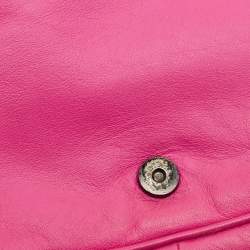 Pre Owned Bottega Veneta Fuchsia Intrecciato Leather Flap Crossbody Bag