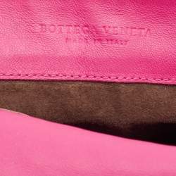Pre Owned Bottega Veneta Fuchsia Intrecciato Leather Flap Crossbody Bag