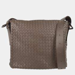 Bottega Veneta Gray Intrecciato Messenger Bag