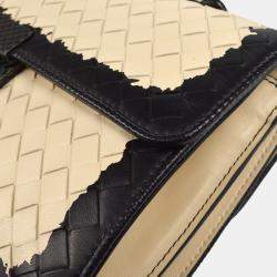 Bottega Veneta White Black Intrecciato Chain Shoulder Bag