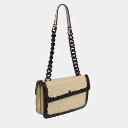 Bottega Veneta White Black Intrecciato Chain Shoulder Bag