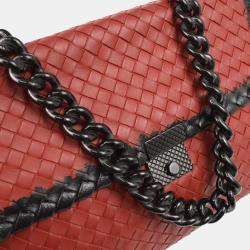 Bottega Veneta Red Black intrecciato Chain Shoulder Bag