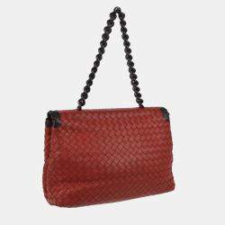 Bottega Veneta Red Black intrecciato Chain Shoulder Bag
