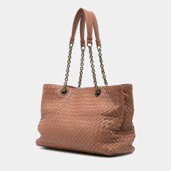 Bottega Veneta Pink Large Nappa Intrecciato Classic Chain Strap Tote