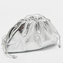 Pre Owned Bottega Veneta Silver Leather Mini The Pouch Clutch 