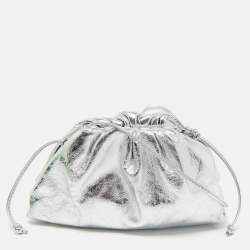 Pre Owned Bottega Veneta Silver Leather Mini The Pouch Clutch 