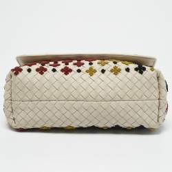 Bottega Veneta Off White Embroidered Intrecciato Leather Olimpia Shoulder Bag