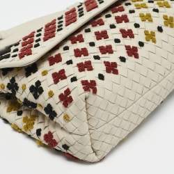 Bottega Veneta Off White Embroidered Intrecciato Leather Olimpia Shoulder Bag