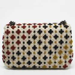Bottega Veneta Off White Embroidered Intrecciato Leather Olimpia Shoulder Bag