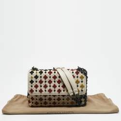Bottega Veneta Off White Embroidered Intrecciato Leather Olimpia Shoulder Bag