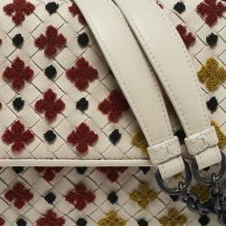 Bottega Veneta Off White Embroidered Intrecciato Leather Olimpia Shoulder Bag