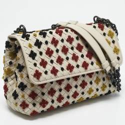 Bottega Veneta Off White Embroidered Intrecciato Leather Olimpia Shoulder Bag