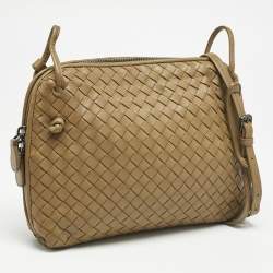 Bottega Veneta Dark Beige Intrecciato Leather Nodini Crossbody Bag