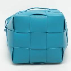 Pre Owned Bottega Veneta Blue Leather Small Cassette Bucket Bag