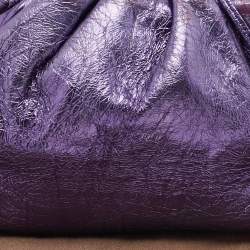 Bottega Veneta Metallic Purple Leather Mini The Pouch Clutch 