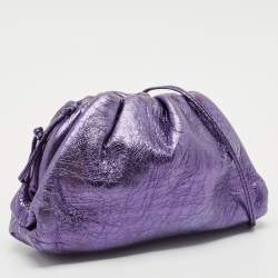 Bottega Veneta Metallic Purple Leather Mini The Pouch Clutch 