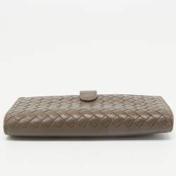 Bottega Veneta Dark Beige Intrecciato Leather Bifold Continental Wallet