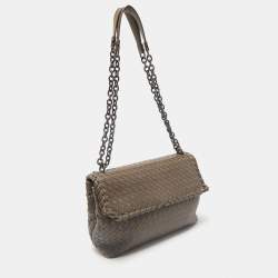 Bottega Veneta Dark Beige Intrecciato Leather Medium Olimpia Shoulder Bag