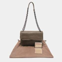 Bottega Veneta Dark Beige Intrecciato Leather Medium Olimpia Shoulder Bag