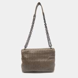 Bottega Veneta Dark Beige Intrecciato Leather Medium Olimpia Shoulder Bag