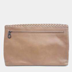 Bottega Veneta Brown Leather Mesh Flap Clutch