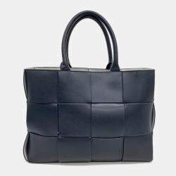 Bottega Veneta Navy Blue Leather Arco Tote and Shoulder Bag