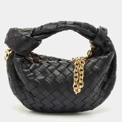 Bottega Veneta Black Intrecciato Leather Mini Jodie Chain Hobo