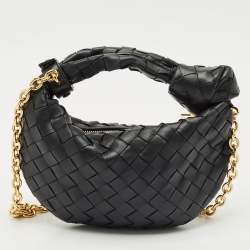 Bottega Veneta Black Intrecciato Leather Mini Jodie Chain Hobo