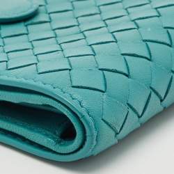 Bottega Veneta Blue Intrecciato Leather French Wallet 
