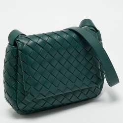 Bottega Veneta Emerald Green Intrecciato Leather Cobble Crossbody Bag